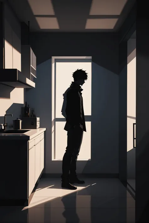 shadow minimalism, anime style, <lora:EnvySendNoodzXL01:-1><lora:EnvyShadowMinimalismXL01:1.25>1boy, man, ruggedly handsome, warmly lit interior, in a whimsical highrise apartment<lora:EnvyBetterHiresFixXL01:0:hr=1>