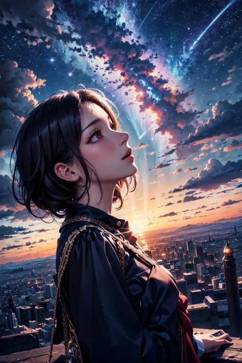 absurdres, highres, (official art, beautiful and aesthetic:1.2), close view,
1girl, shining sky, vast world, gazing, awe-inspiring expression, distant horizon, clouds, high hill, natural beauty, inspiration, night sky, Shining Stars,<lora:minimalistAnimeStyle_v10:-0.2> <lora:Silicon-landscape-isolation:0>