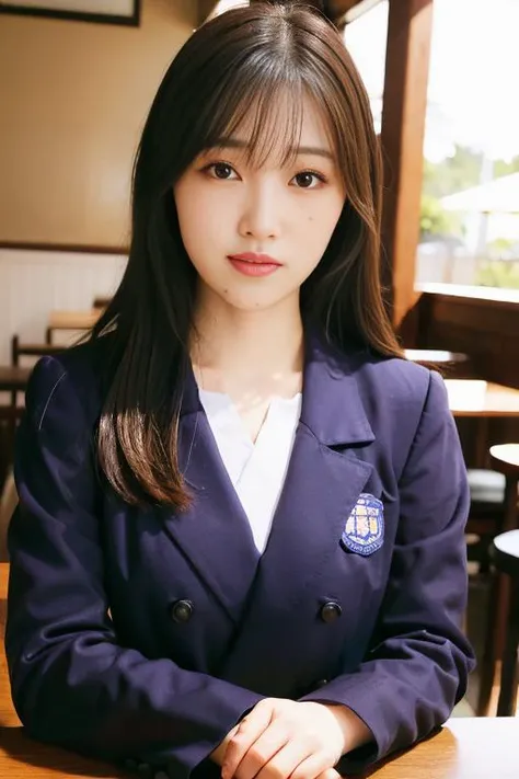 Best quality, masterpiece, ultra high res, (photorealistic:1.4), raw photo, 1woman, close up, in coffeeshop, deep shadow,
<lora:FukuMizuv2:1>, <lora:nogizakauniform22_lora:0.5>nogizakauniform22