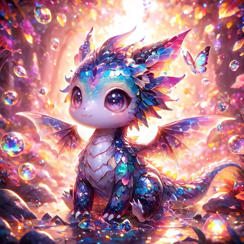 ral-smoldragons, cute, small dragon, wings, nature in background, intricate details, butterflies, whimsical, fantasy, mysterious, colorful, glowing <lora:ral-smoldragons-sdxl:1> shards, glass, brocken glass, transparent glass, pieces of glass, Made_of_pieces_broken_glass <lora:Made_of_pieces_broken_glass-000001:1>