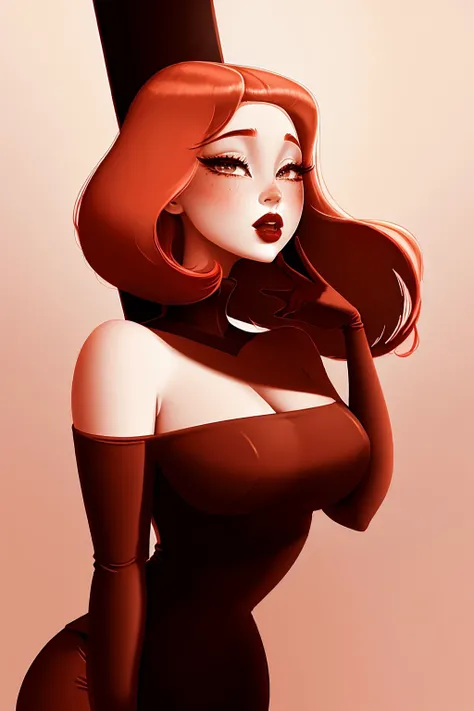gear00d, a woman that is standing on a pedestal, simple background, gradient, gradient background, makeup, colored skin, looking up, lipstick, freckles, arched back, Precise, <lora:gear00d-000010:1>
