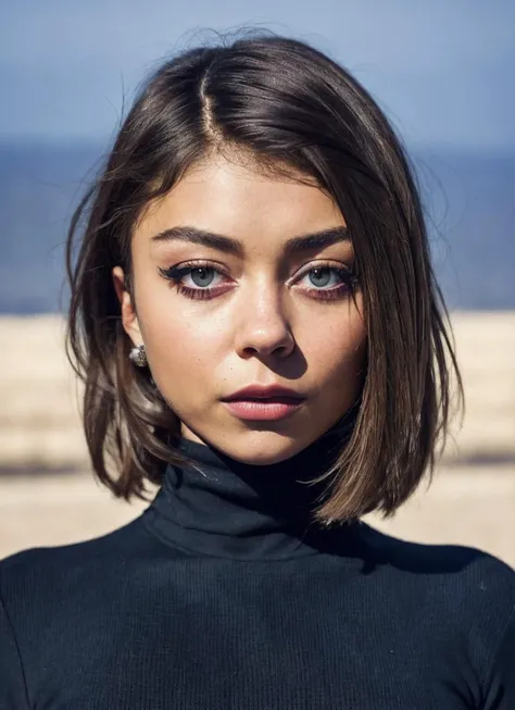 A stunning intricate full color portrait of (sks woman:1), wearing a black turtleneck, epic character composition, by ilya kuvshinov, alessio albi, nina masic, sharp focus, natural lighting, subsurface scattering, f2, 35mm, film grain, <lora:locon_sarahhyland_v1_from_v1_64_32:1.25>