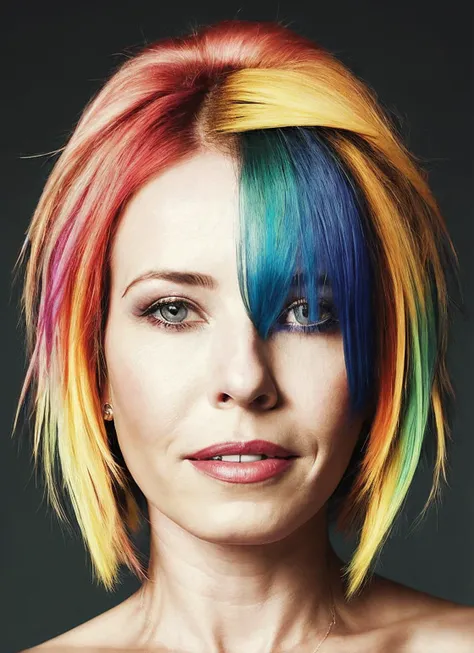portrait of sks woman by Flora Borsi, style by Flora Borsi, bold, bright colours, rainbow Mohawk haircut, ((Flora Borsi)), <lora:locon_chelsea_v1_from_v1_64_32:1.25>