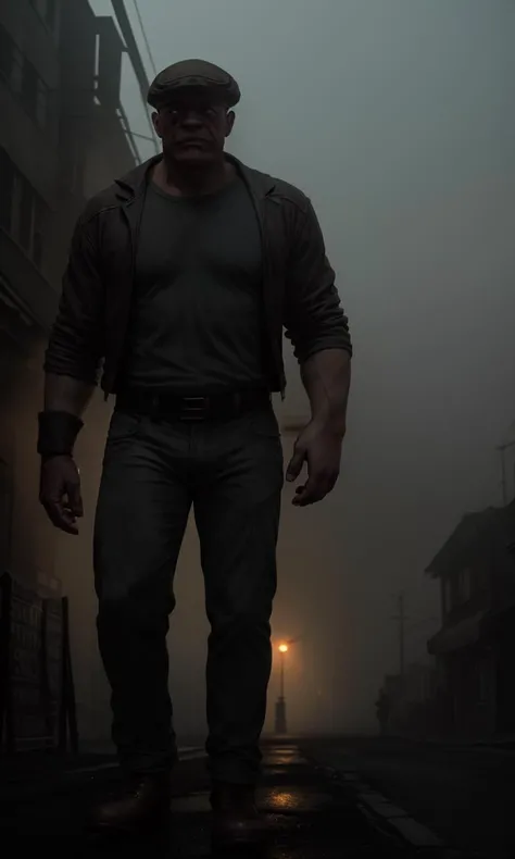 thegoon2023, 1 man, dark street, 8k, uhd, trending on arstation, award winning art, best quality, masterpiece, vibrant color, photorealistic, cinematic lighting, dramatic lighting, scene from movie, fog