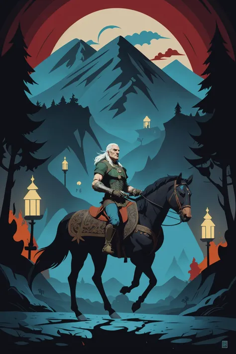 the witcher, fullbody, <lora:Gouache_last:1> digital painting by Tom Whalen, (masterpiece:1.2), best quality, (hyperdetailed, highest detailed:1.2), high resolution textures