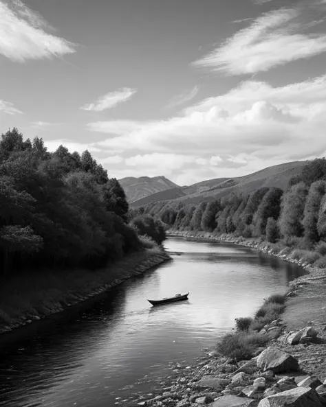 best quality,masterpiece,highly detailed,ultra-detailed, ,<lora:neg4all_bdsqlsz_V3.5:-1> <lora:Sumi-e_last:0>river greyscale, monochrome, blake and white