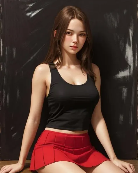best quality,masterpiece,highly detailed,ultra-detailed, 1girl,<lora:neg4all_bdsqlsz_V3.5:-1>1girl,tank top,pencile skirt, <lora:Charcoal_last:1>