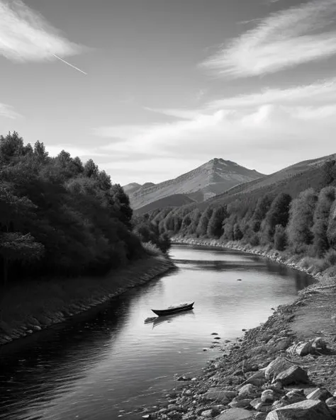 best quality,masterpiece,highly detailed,ultra-detailed, ,<lora:neg4all_bdsqlsz_V3.5:-1> <lora:Sumi-e_last:0.5>river greyscale, monochrome, blake and white