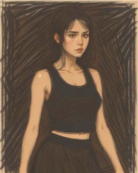 best quality,masterpiece,highly detailed,ultra-detailed, 1girl,<lora:neg4all_bdsqlsz_V3.5:-1>1girl,tank top,pencile skirt, <lora:Charcoal_last:2.5>
