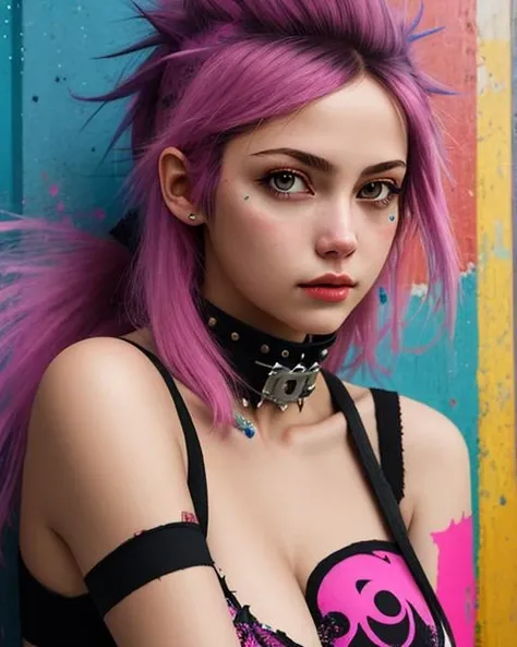 best quality,masterpiece,highly detailed,ultra-detailed, ,<lora:neg4all_bdsqlsz_V3.5:-1> <lora:Spray paint_last:1>1girl, punk,