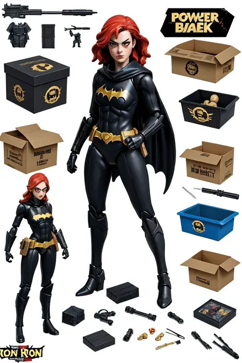 (Dutch angle:1.3), (ActionFigureQuiron style), solo, Batgirl (DC Comics): Batgirl's sleek black suit, cowl, red hair, and combat skills make her a fierce and empowering character to cosplay., box art, action figure box, weapon, no humans, (reference sheet:1.4), power armor, concept art, <lora:quiron_ActionFigure_v2_lora:0.6> ActionFigureQuiron style, reference sheet, action figure box, plastic toy playset pack, premium playset toy box, no humans, playset, in a box
