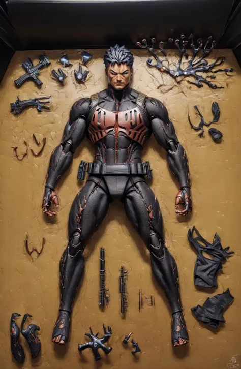 Dutch angle, (ActionFigureQuiron style), solo, pinhead (hellraiser series) roses box art,
(action figure box:1.2), weapon, no humans, (reference sheet), high saturation, detailed, high-quality, displayed in a cave