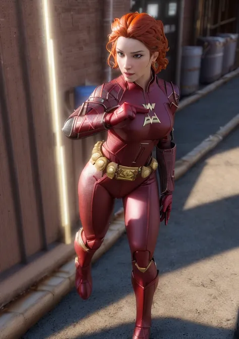 (ActionFigureQuiron style), the [scarlet witch:commander keen:0.3], steampunk, solo,belt, bodysuit, superhero, ultra high res,raw photo,beautiful lighting, global illumination, shadows, octane render, 8k, ultra sharp, metal, intricate, ornaments detailed, (photo realistic:1.4), surrealism, dream-like, <lora:quiron_ActionFigure_v1_Lora:0.77>,