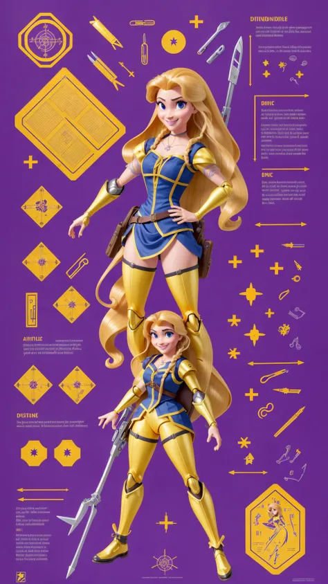 (Dutch angle:1.3), (ActionFigureQuiron style), solo, Rapunzel (Tangled): Rapunzel's long golden hair, purple dress, and adventurous spirit make her a favorite Disney princess character to cosplay., box art,
action figure box, weapon, no humans, (reference sheet:1.4), power armor, concept art,
<lora:quiron_ActionFigure_v2_lora:0.47>