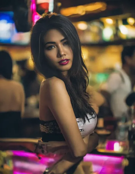 bangkok, <lora:bargirl:1.0> photo of bargirl, drinking,  bargirllocation looking at the viewer,  tack sharp, professionally color graded dslr