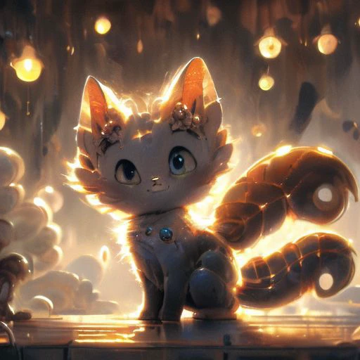 404 not found, ((masterpiece:1.3,concept art,best quality)),very cute appealing anthropomorphic kitten,looking at the fruit,big grin,happy,fruit,,droplets,macro,fog,cartoon art,dynamic composition,dramatic lighting,epic realistic,award winning illustration