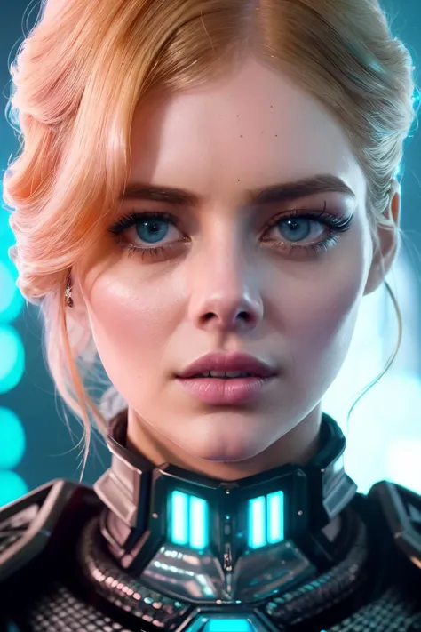 up close photo of samaraW1 in cyber neon lighting, futurism, intricate futuristic jewelry accessories, cyberpunk glossy light blue latex turtleneck, hyper photorealistic, crispy quality, digital photography, trending in artstation, trending in pinterest, cinematic, 4 k ultra hd, art by pascal blanche, art by greg rutkowski