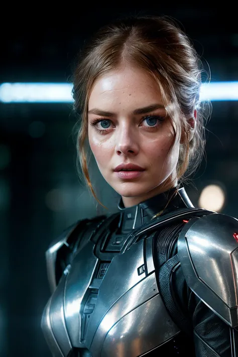 samaraW1, ((best quality)), ((masterpiece)), (detailed), Midjourney Style, close-up, woman, robot, red eyes, concept art, inspired by Marek Okon, digital art, Crysis Nanosuit, futuristic, (glowing elements:1.1), 4:3 aspect ratio, dynamic duo