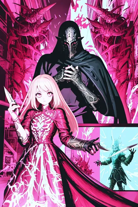a drawing of a man holding a light in his hand and a woman holding a knife in her hand, Android Jones, dark souls, a comic book panel, antipodeans <lyco:yanurino-10:0.7>, (intricate details:1.12), hdr, (intricate details, hyperdetailed:1.15), (pascal campion:0.38), vivid colors, (painting art:0.06), [eclectic:clear:17]