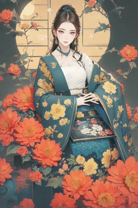 photorealistic,realistic,photography,masterpiece,best quality,ultra-detailed,1girl,moon,flower,water,say, <lora:é¾éæ´å·_V7滤é:1.2>
