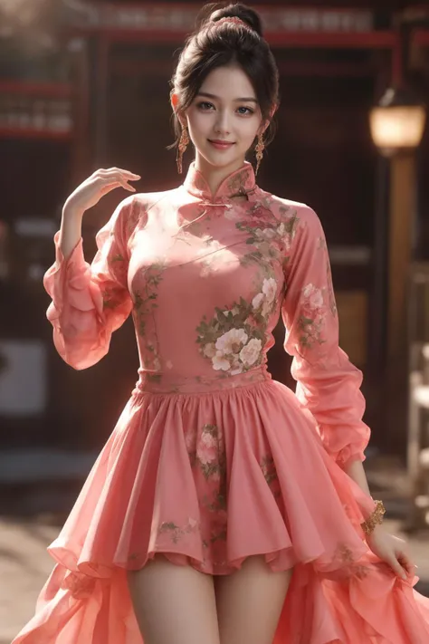 (Realistic),masterpiece,best quality,cinematic lighting,natural shadow,highest detail,professional photography,detailed background,depth of field,insane details,intricate,aesthetic,detailed face,subsurface scattering,realistic hair,realistic eyes,Wide shot,looking at viewer,Tracking Shot,
1girl,photo of a cute girl,light smile,charming,20yo,ponytail hair,Hair between eyes,full body,dynamic pose,newchinesestylesuit,
<lora:add_detail:1>,<lora:wlqc_20230909113620:0.8>,<lora:NewChineseStyleSuit_v01:0.6>,<lora:åå½±:1>,