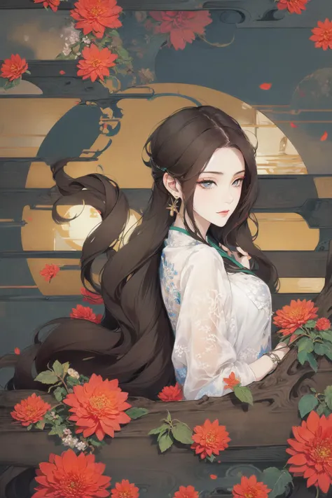 photorealistic,realistic,photography,masterpiece,best quality,ultra-detailed,1girl,moon,flower,water,say, <lora:é¾éæ´å·_V7滤é:1.2>