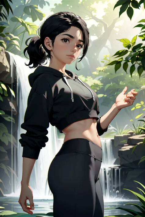 Cute girl, Wolverine, She wears a white bra and long black pants, Long claws, short hair, Forest in the background, White cotton bra for women, women's underwear, She wears tank top, Long claws, Wolverine, Logan, X-Men