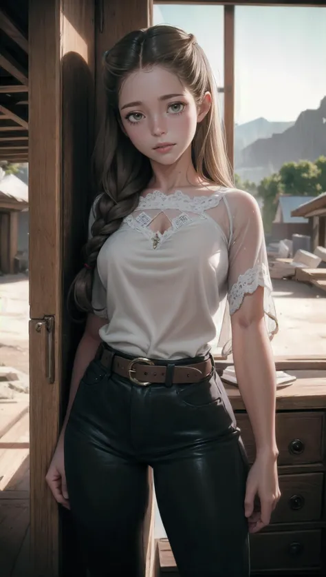 (TawneeStone), exquisite beautiful female cowboy, blonde with braid, old leather sun dried cowboy pants, belt, washed up white-green poncho, western, wild west, cinematic shot, dynamic lighting, 75mm, Technicolor, Panavision, cinemascope, sharp focus, fine details, 8k, HDR, realism, realistic, key visual, film still, superb cinematic color grading, depth of field
 <lora:TawneeStone_v1.0:1>