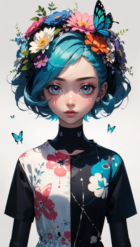 (masterpiece:1.1),(highest quality:1.1),(HDR:1),ambient light,ultra-high quality,( ultra detailed original illustration),(1girl, upper body),((harajuku fashion)),((flowers with human eyes, flower eyes)),double exposure,fusion of fluid abstract art,glitch,(original illustration composition),(fusion of limited color, maximalism artstyle, geometric artstyle, butterflies, junk art),