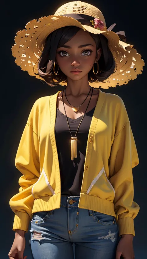 masterpiece,best quality,ultra high res,1 dark skinned African girl,(fractal art:1.3),deep shadow,dark theme,fully clothed,necklace,forlorn,cowboy shot,