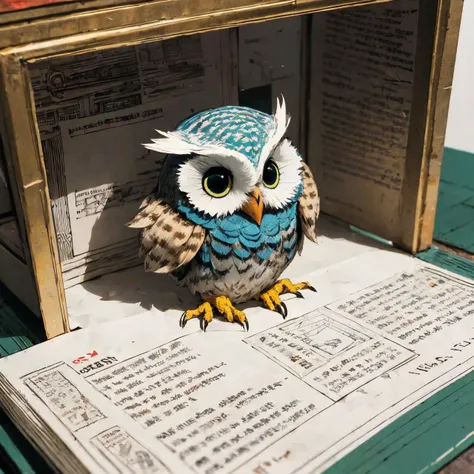 RAW photo, 8k uhd, Analog style, (Masterpiece, Best Quality, Highres:1.3), dramatic, cinematic, (paper-cut craft:1.3), BREAK,
intricate (paper-cut craft:1.4) of mysterious intricate ornamented (owl:1.4), (beige square photo-frame:0.7), circle mask, (forest, mountain:1.3), (winter, moon:0.5), (green, blue, brown, white:1.1), (black, gold:0.8), (paper-cut craft, colorful, layers, flat, fabulous, children's book:1.2), cardboard, bronze, (hyperdetailed, absurdres:1.1), BREAK,
<lora:more_details:0.1>