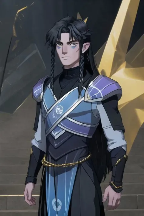 Lain gold eyes, black hair long hair