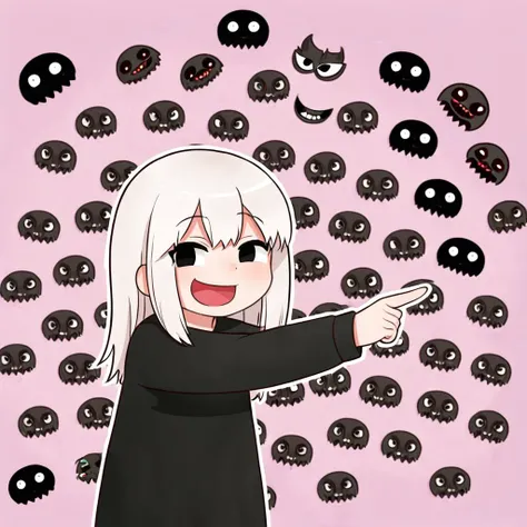 <lora:EchidnaV2.1:1> echidna, smile, black dress, long sleeves, hair ornament, ð¤£ð pose, pointing, open mouth, smile, side view, chibi style, <lora:xl_ð¤£ð2_a3:0.85>, creepypasta, <lora:Creepy_Character_XL:1.0>, creepycharacter style, dumb face