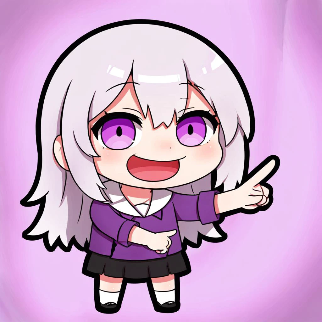 emilia, <lora:emilia_v0.0.1:1>, purple eyes, ð¤£ð pose, pointing, open mouth, smile, side view, chibi style, <lora:xl_ð¤£ð2_a3:0.85>, creepypasta, <lora:Creepy_Character_XL:1.15>, creepycharacter style