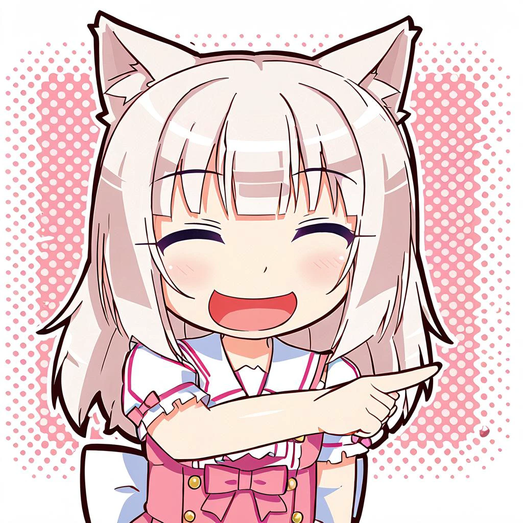 <lora:SDXL-Nekopara-Base-Lora:1> nekopara, Vanilla_\(nekopara\), ð¤£ð pose, ^ ^, :D, pointing, open mouth, smile, side view, chibi style, <lora:xl_ð¤£ð2_a3:0.85>