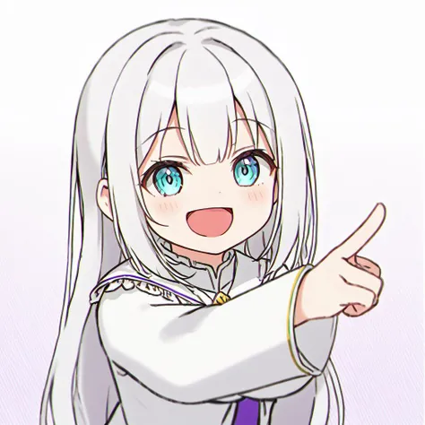 emilia, <lora:EmiliaV32-000080:1.0>, <lora:xl_ð¤£ð(pony):1> ð¤£ð pose, pointing, open mouth, smile, side view,
