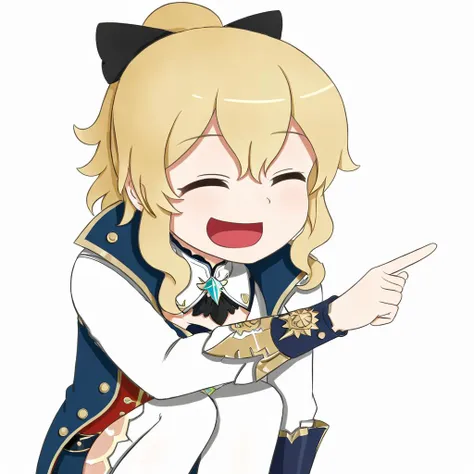 <lora:xl_ð¤£ð2_a3:1>,ð¤£ð pose,solo,closed eyes,pointing,open mouth,smile,squatting,^ ^,:d,white background,simple background,Jean Gunnhildr \(genshin impact\),