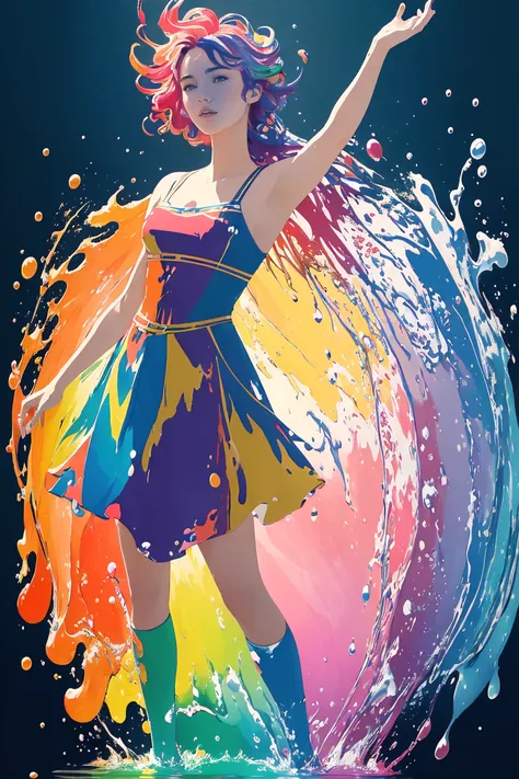 (masterpiece, award winning, best quality:1.4), (flat color:1.37),(colorful:1.6),looking at viewer,1girl,((solo)),floating in colorful water, (2D:1.35), paint splashes, perfect lighting, perfect shading, (realistic:1.2), (mature adult:1.3), (dynamic pose), (detailed, intricate), beautiful, gorgeous stunning, cinematic, epic, perfect lighting, perfect shading, volumetric lighting, fluid simulation, (photorealistic:1.4), <lora:add_detail:-0.7>