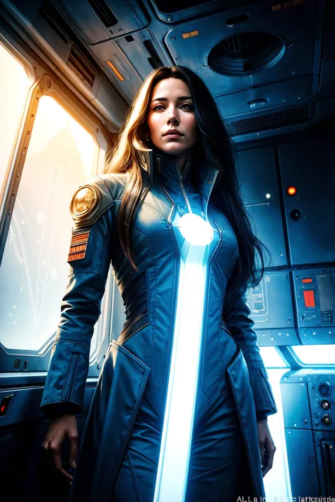 1 woman, solo, long hair, futuristic coat, military jumpsuit, low cut, cleavage, (Art by Alan Lee)
inside spaceship, captain bridge, crews, beautiful face, attractive, science fiction, fantasy art,
high contrast, negative space, volumetric lighting, subsurface scattering, perfect lighting, perfect shading,
(best quality, masterpiece), <lora:add_detail:1>, (mature adult:1.35), (photorealistic:1.5),