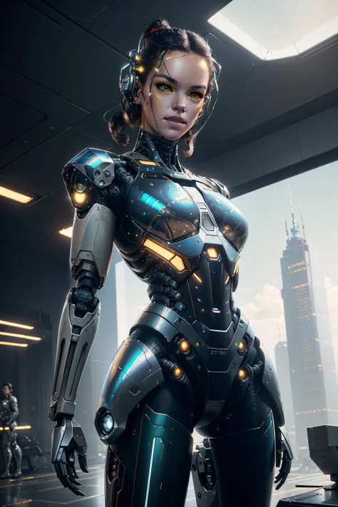 ((oil painting)) of ((attractive female modern military with with cybernetic limbs part cyborg on patrol)), sleek iridescent chrome body, koh_daisyridley, cinematic, facing viewer, dynamic pose, halo, psychedelic, fine details, reflections, 8k, ((dark shot)), soft volumetric lights, (backlit:1.3), (photorealistic:1.3), (Style-Glass), hdr, antialiased, 8k, ((syd mead)), sharp details, detailed background, ((masterpiece)), (painterly), (good anatomy), (good proportions), (good composition), (dramapaint), (analogue style), (empty hands), (futuristic scifi background), <lora:wowifierV3:0.65>,