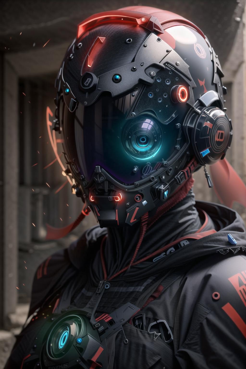 A close up of a person wearing a helmet with a camera - SeaArt AI