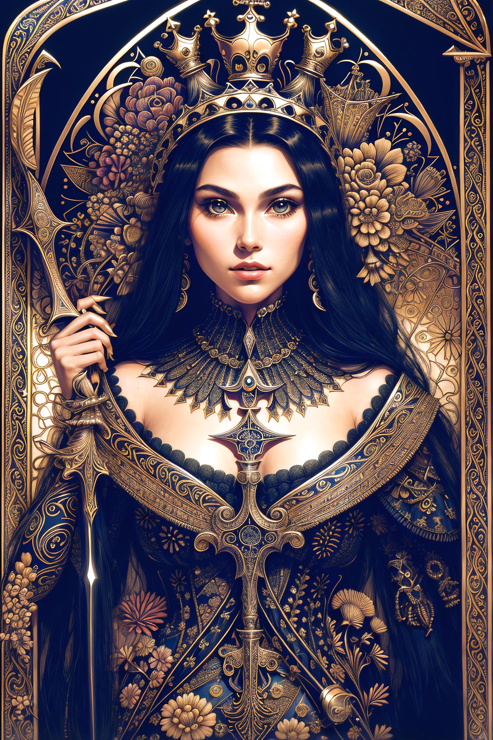 A painting of a woman in a crown and a crown on her head - SeaArt AI