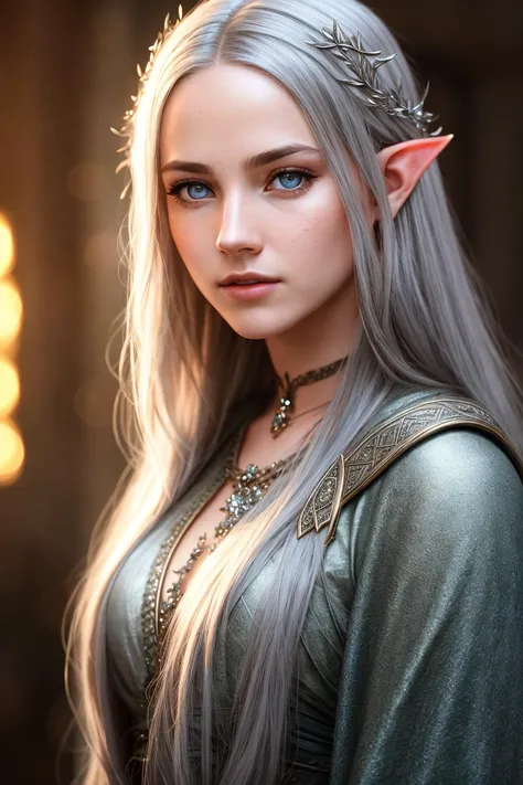 (detailed face, detailed eyes, clear skin, clear eyes), lotr, fantasy, elf, female, full body, looking at viewer, portrait, photography, detailed skin, realistic, photo-realistic, 8k, highly detailed, full length frame, High detail RAW color art, piercing, diffused soft lighting, shallow depth of field, sharp focus, hyperrealism, cinematic lighting