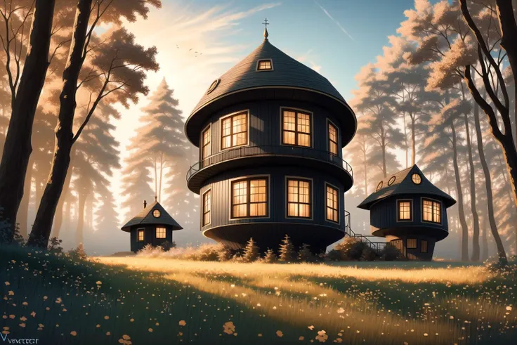 (Vector image:1.3) of (Award-winning photograph), (one hobbithouse in the middle of the mushroom forest), (Low-angle perspective), (natural lighting), (Wide-angle lens capturing vibrant scenery), hidden objects games, video game concept art, (8K Unity wallpaper), fine details, award-winning image, highly detailed, 16k, cinematic perspective, ((video game environment concept art style)), pretty colors, cinematic environment,(Flat style:1.3), Illustration, Behance
