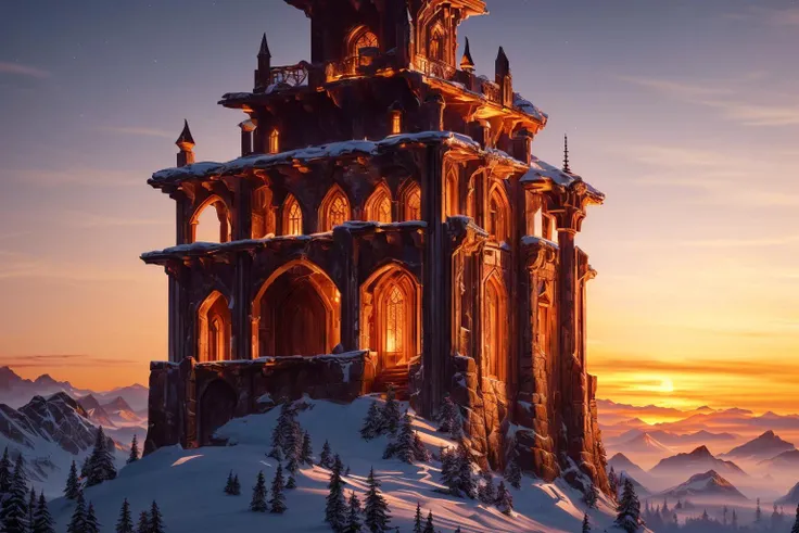 masterpiece, epic, majestic, best quality, very high resolution, 8k, hdr, digital photography, dynamic pose, realistic, photorealistic, dynamic Back Shot, (a couple of Hellene explorer), (a warm-blooded Pumpkin Spice Orange and Dark Red gryphon:1.0), The Tower of the Magi - A tall spire located on a desolate mountaintop. The tower is home to powerful sorcerers who have dedicated their lives to the study of arcane magic. The tower is said to be imbued with powerful energy that can enhance the abilities of those who practice magic within its walls., iridescent, transparent, translucid, (reflection:0.5), (refraction:0.5), (diffraction:0.6), (caustics:0.6), volumetric lights, volumetric shadows, (subsurface scatering:0.7), physically based rendering, (extremely detailed:1.2), (extremely fine and beautiful:1.2), partially backlit, (sunset lighting and nearby supplemental lighting from out of frame:1.2), (realistic lighting:1.4), (dynamic colors from lighting:1.4), secondary lights coming from the side or the front of the subject, (intricate details:1.3), hyperdetailed, ultrarealistic, (sharp focus:1.2), sfw