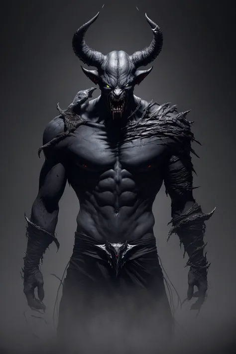 (((full torso))), illustration, cartoon, dark colors, creature, soothing tones, epic realistic, glowing eyes, horror, devil horns, vampiric:0.4, cinematic, corrupted, mouth open:0.25, snarl, (dramatic camera angle), (diablo 4 wallpaper), award winning, volumetric light, fog:0.13, masterpiece, (waist up shot), (dark background:1.5)