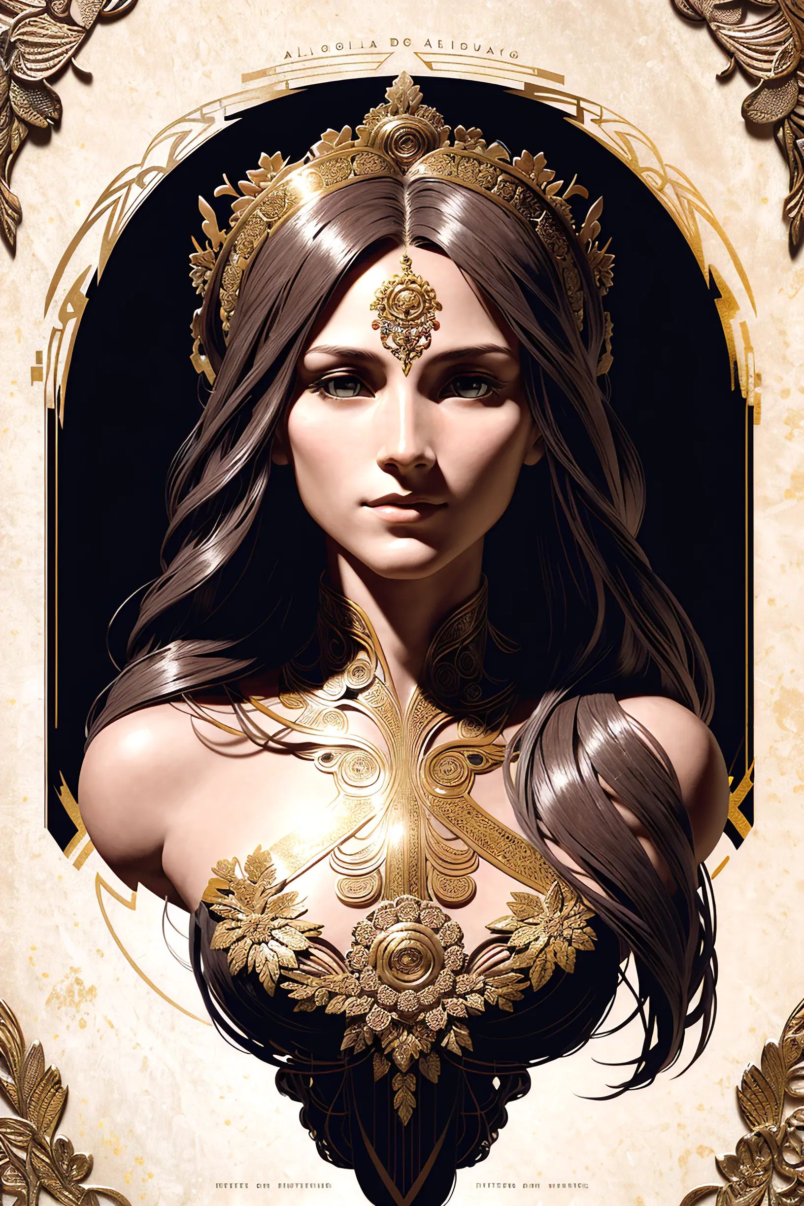 (analog:1.4), (concept art), poster of 1 female goddess, smile, gorgeous flowing hair, portrait, engraving, (3d floral human cameo), (with 2D frame), Decoratifs ,by Alphonse Mucha, (photorealistic:1.4), intricate, detailed,
(good anatomy, good proportions, good composition, award winning, best quality, masterpiece:1.45), good highlights, good shading, volumetric lighting, dark theme, <lora:epiNoiseoffset_v2Pynoise:0.75>, (mature adult:1.3),