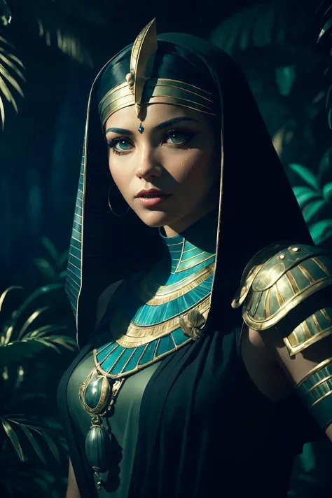 1 adult Egyptian woman, green eyes, black hair flaps, makeups , upper body, looking at viewer, detailed background, detailed face, OldEgyptAI, ancient egyptian theme, feral jungle warrior, obsidian, (defensive stance), stone knife, bushes, poisonous plants, rocks, humid climate, darkness, cinematic atmosphere,
dark chamber, dim light, (zentangle, mandala, tangle, entangle:0.5)
(35mmstyle:1.1), front, masterpiece, 1970s film, , cinematic lighting, (photorealistic:1.5), high frequency details, 35mm film, (film grain), film noise,
<lora:OldEgyptAI:0.4> <lora:epiNoiseoffset_v2:1>