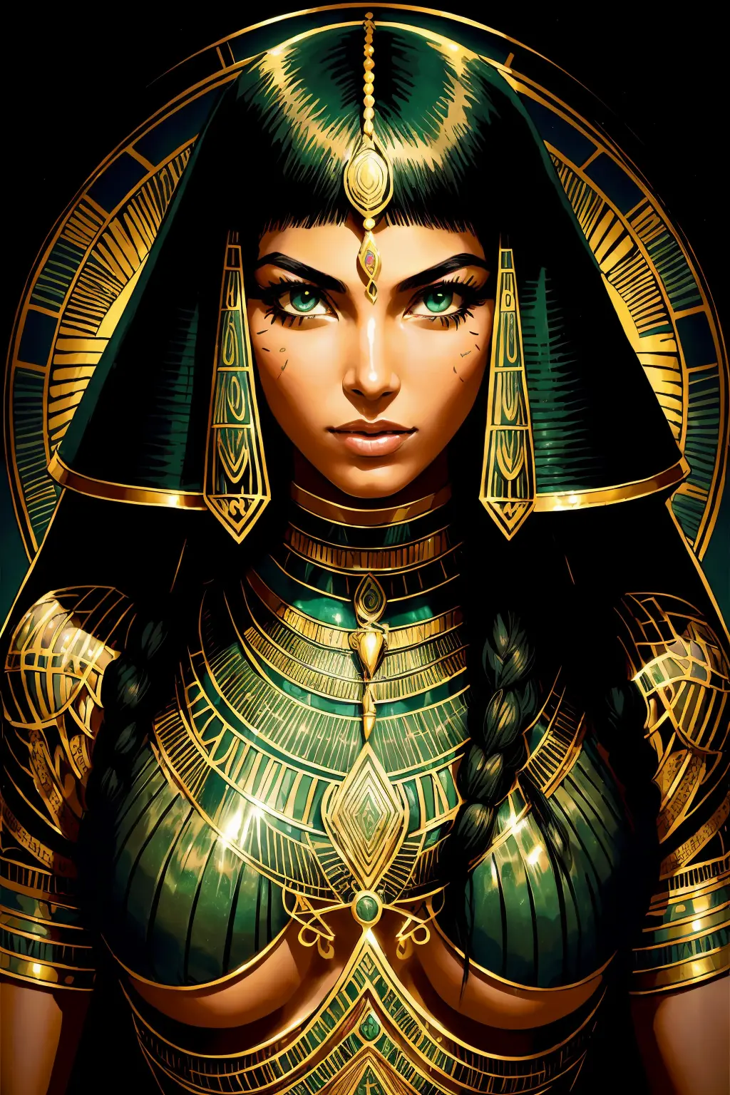 1 adult Egyptian woman, green eyes, black hair flaps, portrait, solo, upper body, looking at viewer, detailed background, detailed face, OldEgyptAI, ancient egyptian theme, feral jungle warrior, pink tribal clothing, obsidian, defensive stance, stone knife, bushes, poisonous plants, rocks, humid climate, darkness, cinematic atmosphere,
dark chamber, dim light (zentangle, mandala, tangle, entangle), (golden and green tone:0.5)
(35mmstyle:1.1), front, masterpiece, 1970s film, , cinematic lighting, photorealistic, high frequency details, 35mm film, (film grain), film noise,
<lora:OldEgyptAI:0.4> <lora:epiNoiseoffset_v2:1>