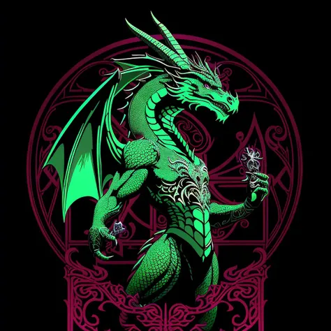 (concept art), modern beautiful t-shirt design of a dragon in green, purple, blue, white, silver, red, standing in front of a castle gate, on ((black background)), (vector style, logo), (detailed, intricate), realistic:1.2, 8k, wallpaper, (highest quality, award winning, masterpiece:1.6)